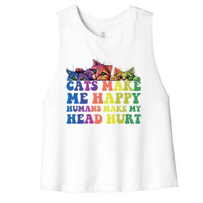 Cats Make Me Happy Hu Make My Head Hurt Gift Women's Racerback Cropped Tank