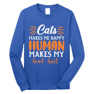 Cats Make Me Happy Hu Make My Head Hurt Cool Gift Long Sleeve Shirt