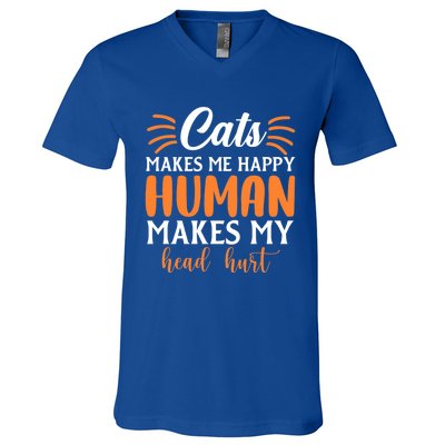 Cats Make Me Happy Hu Make My Head Hurt Cool Gift V-Neck T-Shirt