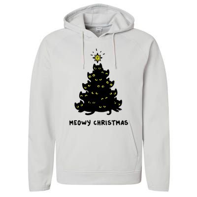 Christmas Merry Meowy Funny Gift Cats Christmas Tree Sweater Gift Performance Fleece Hoodie