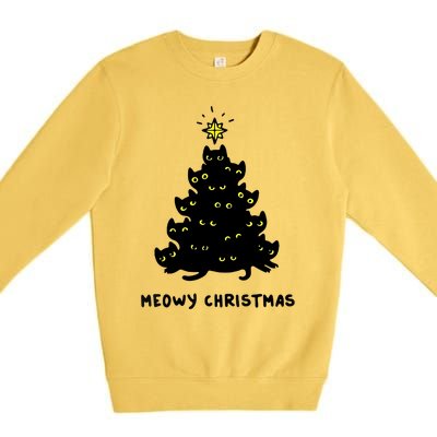 Christmas Merry Meowy Funny Gift Cats Christmas Tree Sweater Gift Premium Crewneck Sweatshirt