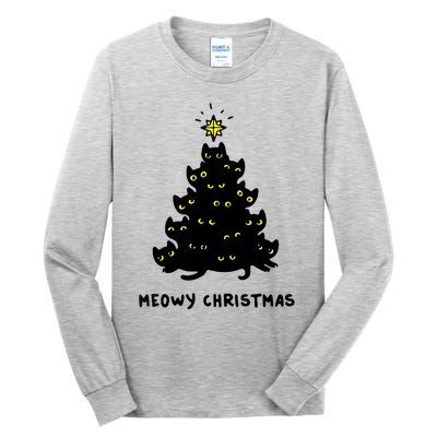 Christmas Merry Meowy Funny Gift Cats Christmas Tree Sweater Gift Tall Long Sleeve T-Shirt