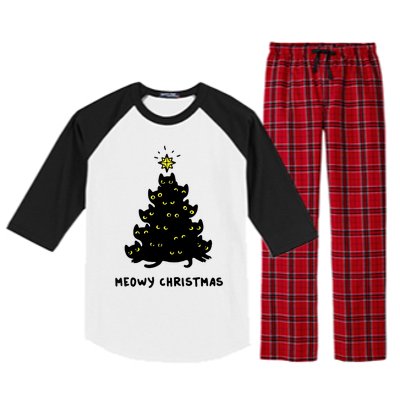 Christmas Merry Meowy Funny Gift Cats Christmas Tree Sweater Gift Raglan Sleeve Pajama Set