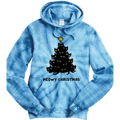 Christmas Merry Meowy Funny Gift Cats Christmas Tree Sweater Gift Tie Dye Hoodie