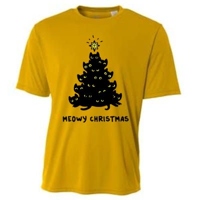 Christmas Merry Meowy Funny Gift Cats Christmas Tree Sweater Gift Cooling Performance Crew T-Shirt