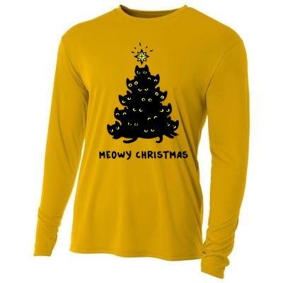 Christmas Merry Meowy Funny Gift Cats Christmas Tree Sweater Gift Cooling Performance Long Sleeve Crew