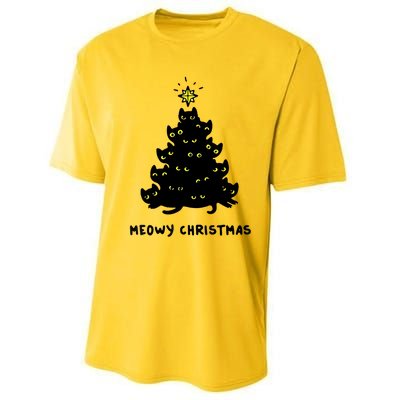 Christmas Merry Meowy Funny Gift Cats Christmas Tree Sweater Gift Performance Sprint T-Shirt