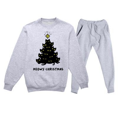 Christmas Merry Meowy Funny Gift Cats Christmas Tree Sweater Gift Premium Crewneck Sweatsuit Set