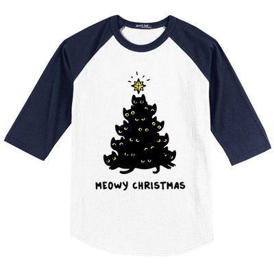 Christmas Merry Meowy Funny Gift Cats Christmas Tree Sweater Gift Baseball Sleeve Shirt