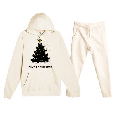 Christmas Merry Meowy Funny Gift Cats Christmas Tree Sweater Gift Premium Hooded Sweatsuit Set