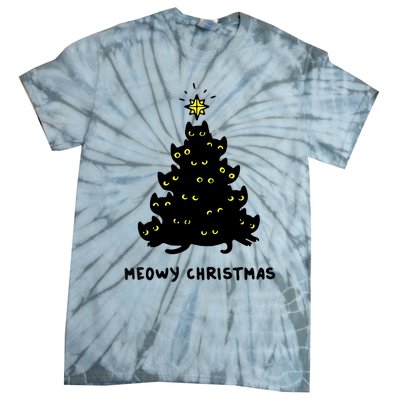 Christmas Merry Meowy Funny Gift Cats Christmas Tree Sweater Gift Tie-Dye T-Shirt