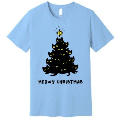 Christmas Merry Meowy Funny Gift Cats Christmas Tree Sweater Gift Premium T-Shirt