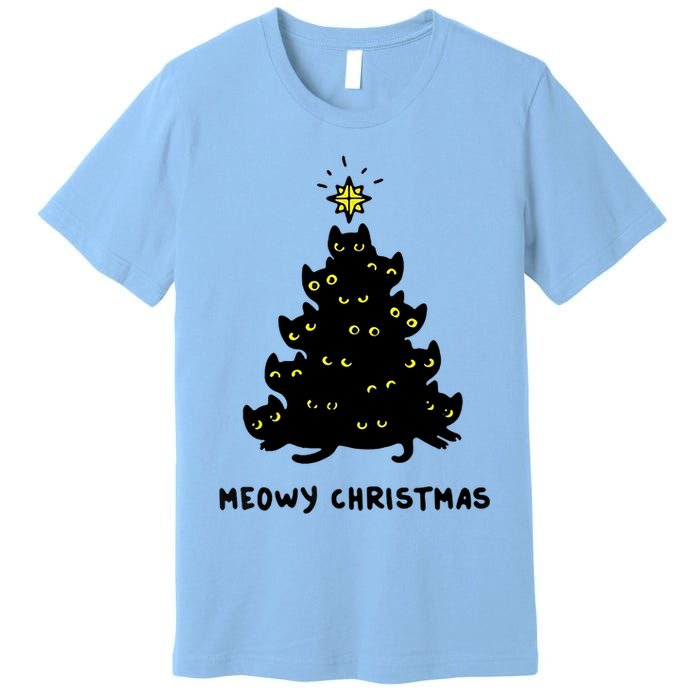 Christmas Merry Meowy Funny Gift Cats Christmas Tree Sweater Gift Premium T-Shirt