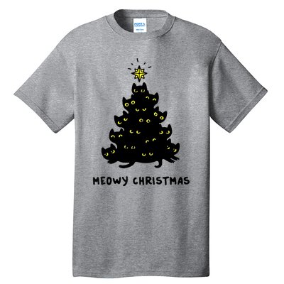 Christmas Merry Meowy Funny Gift Cats Christmas Tree Sweater Gift Tall T-Shirt