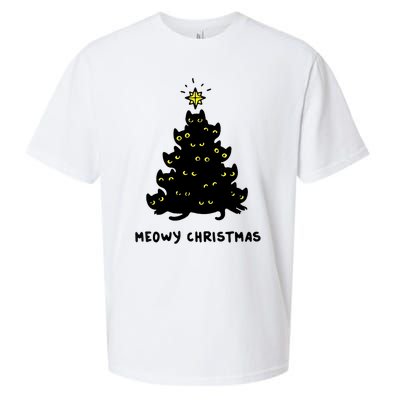 Christmas Merry Meowy Funny Gift Cats Christmas Tree Sweater Gift Sueded Cloud Jersey T-Shirt