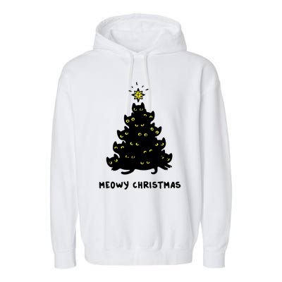 Christmas Merry Meowy Funny Gift Cats Christmas Tree Sweater Gift Garment-Dyed Fleece Hoodie