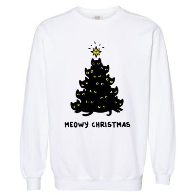 Christmas Merry Meowy Funny Gift Cats Christmas Tree Sweater Gift Garment-Dyed Sweatshirt