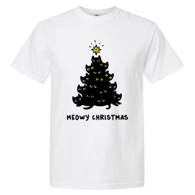 Christmas Merry Meowy Funny Gift Cats Christmas Tree Sweater Gift Garment-Dyed Heavyweight T-Shirt