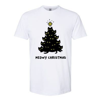 Christmas Merry Meowy Funny Gift Cats Christmas Tree Sweater Gift Softstyle CVC T-Shirt