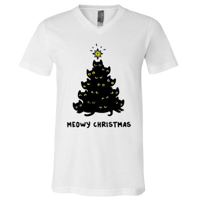 Christmas Merry Meowy Funny Gift Cats Christmas Tree Sweater Gift V-Neck T-Shirt