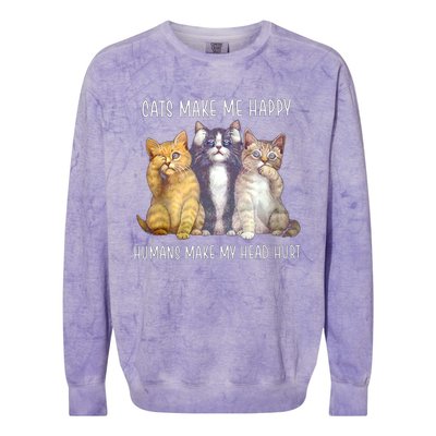 Cats Make Me Happy Hu Make My Head Hurt Great Gift Colorblast Crewneck Sweatshirt