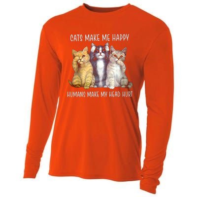 Cats Make Me Happy Hu Make My Head Hurt Great Gift Cooling Performance Long Sleeve Crew