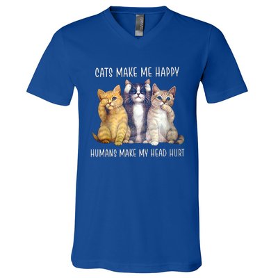 Cats Make Me Happy Hu Make My Head Hurt Great Gift V-Neck T-Shirt