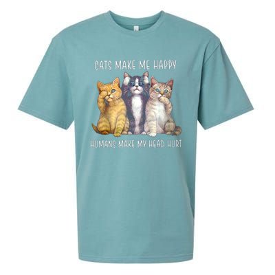 Cats Make Me Happy Hu Make My Head Hurt Great Gift Sueded Cloud Jersey T-Shirt