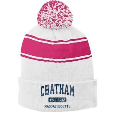 Chatham Massachusetts Ma Vintage Athletic Sports Stripe Pom Pom Beanie