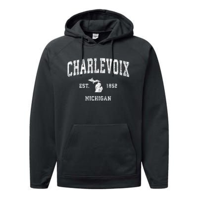 Charlevoix Michigan Mi Vintage Athletic Sports Performance Fleece Hoodie