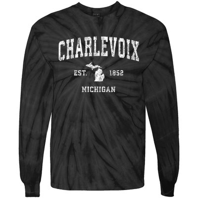 Charlevoix Michigan Mi Vintage Athletic Sports Tie-Dye Long Sleeve Shirt