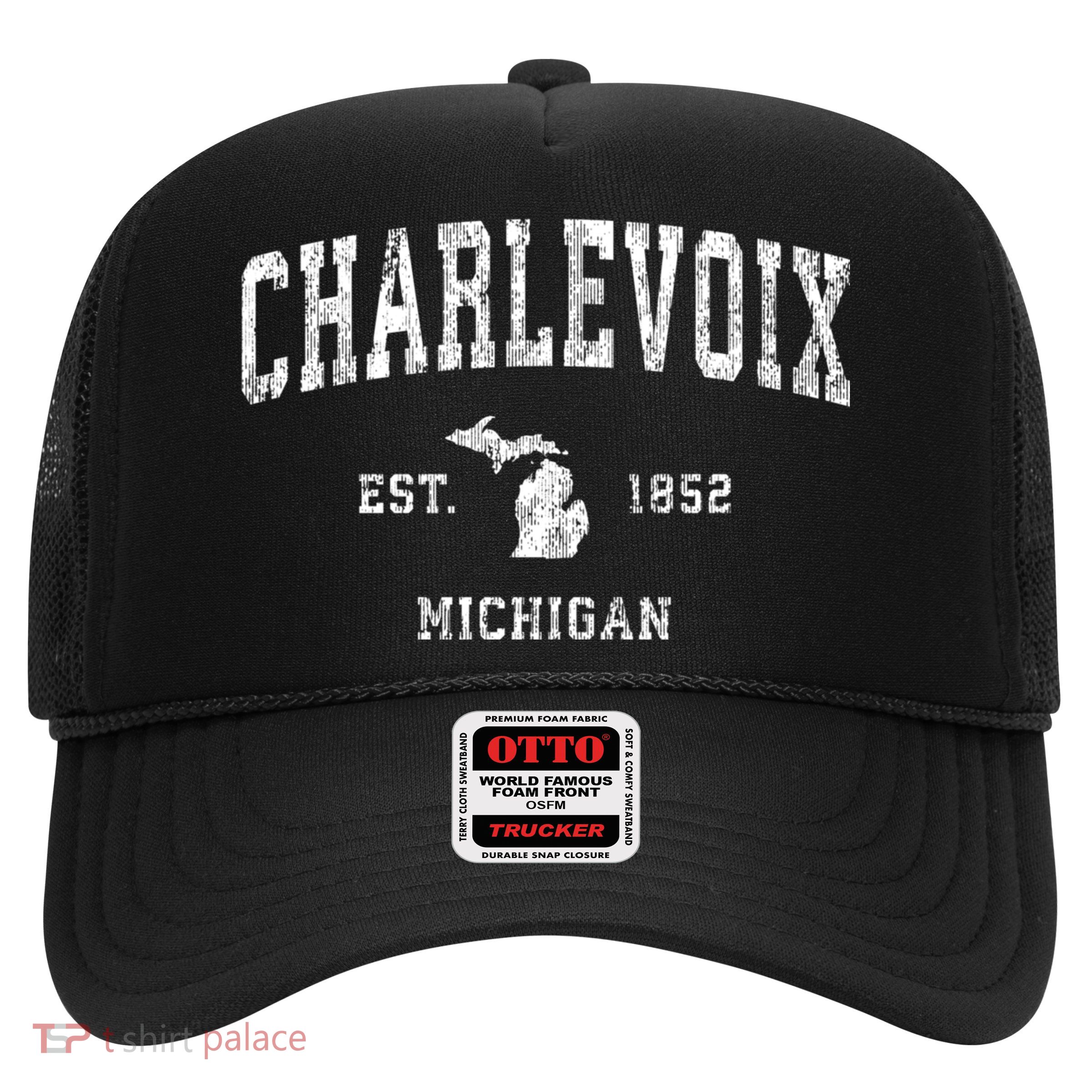 Charlevoix Michigan Mi Vintage Athletic Sports Trucker Hat