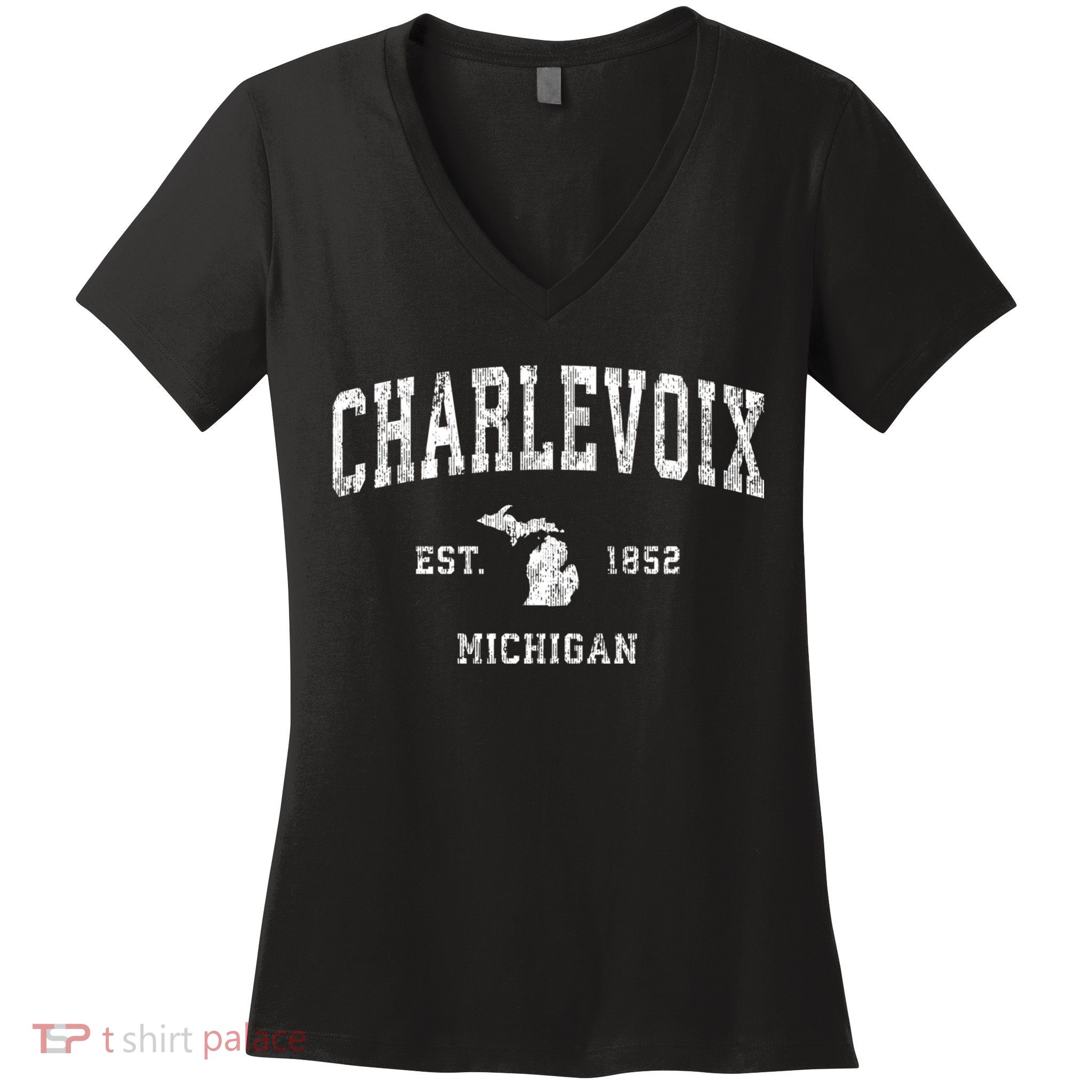 Charlevoix Michigan Mi Vintage Athletic Sports Women's V-Neck T-Shirt