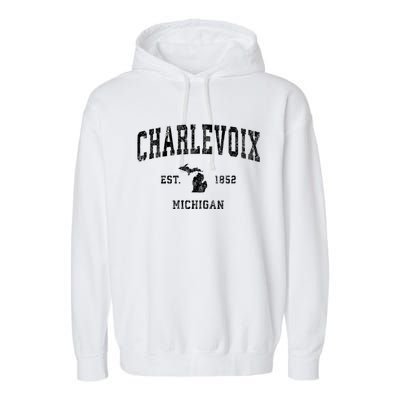 Charlevoix Michigan Mi Vintage Athletic Sports Garment-Dyed Fleece Hoodie