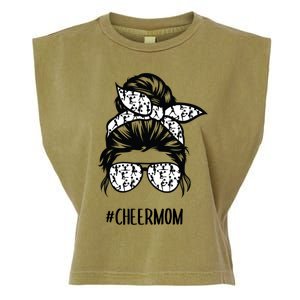 Cheer Mom Messy Bun Hair Glasses Cheerleader Meaningful Gift Garment-Dyed Women's Muscle Tee