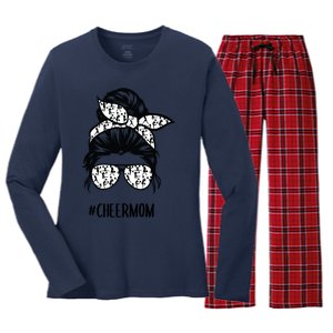 Cheer Mom Messy Bun Hair Glasses Cheerleader Meaningful Gift Women's Long Sleeve Flannel Pajama Set 