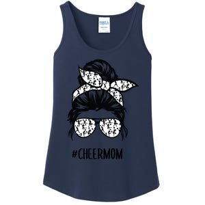 Cheer Mom Messy Bun Hair Glasses Cheerleader Meaningful Gift Ladies Essential Tank