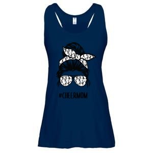 Cheer Mom Messy Bun Hair Glasses Cheerleader Meaningful Gift Ladies Essential Flowy Tank