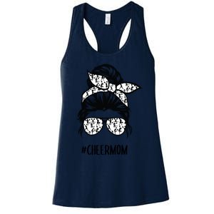 Cheer Mom Messy Bun Hair Glasses Cheerleader Meaningful Gift Women's Racerback Tank