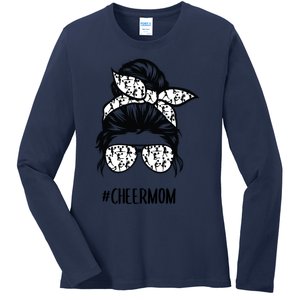 Cheer Mom Messy Bun Hair Glasses Cheerleader Meaningful Gift Ladies Long Sleeve Shirt