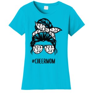 Cheer Mom Messy Bun Hair Glasses Cheerleader Meaningful Gift Women's T-Shirt