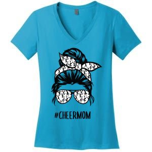 Cheer Mom Messy Bun Hair Glasses Cheerleader Meaningful Gift Women's V-Neck T-Shirt