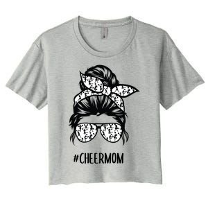 Cheer Mom Messy Bun Hair Glasses Cheerleader Meaningful Gift Women's Crop Top Tee