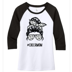 Cheer Mom Messy Bun Hair Glasses Cheerleader Meaningful Gift Women's Tri-Blend 3/4-Sleeve Raglan Shirt