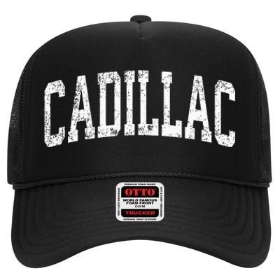 C.A.D.I.L.L.A.C Michigan Mi Vintage Athletic Sports Design High Crown Mesh Back Trucker Hat