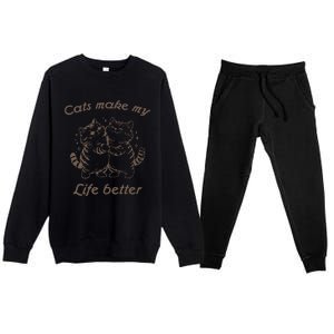 Cats Make My Life Better Cute Dancing Cats Premium Crewneck Sweatsuit Set