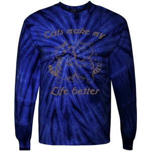 Cats Make My Life Better Cute Dancing Cats Tie-Dye Long Sleeve Shirt