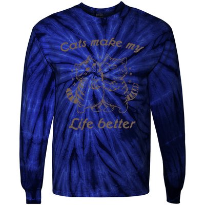 Cats Make My Life Better Cute Dancing Cats Tie-Dye Long Sleeve Shirt