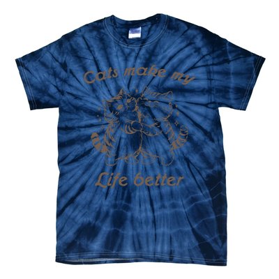 Cats Make My Life Better Cute Dancing Cats Tie-Dye T-Shirt