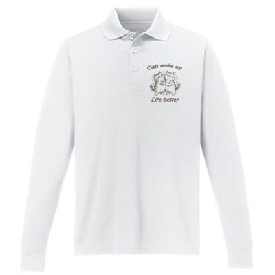 Cats Make My Life Better Cute Dancing Cats Performance Long Sleeve Polo